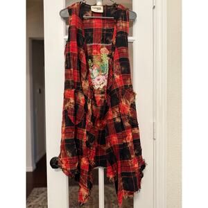 Savannah Jane duster vest southwestern grunge cactus embroidered raw edge S NWOT
